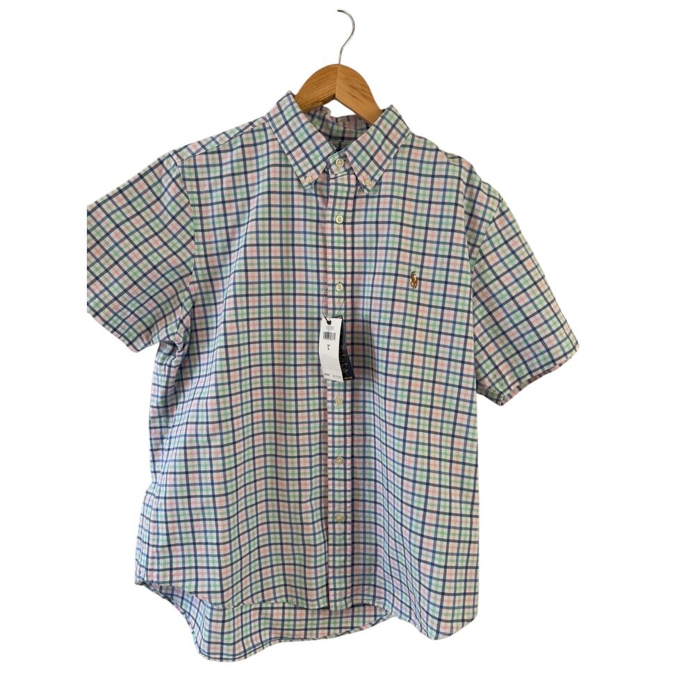 Polo Ralph Lauren Oxford Cloth Button Down Short Sleeve Shirt Pastel Check L